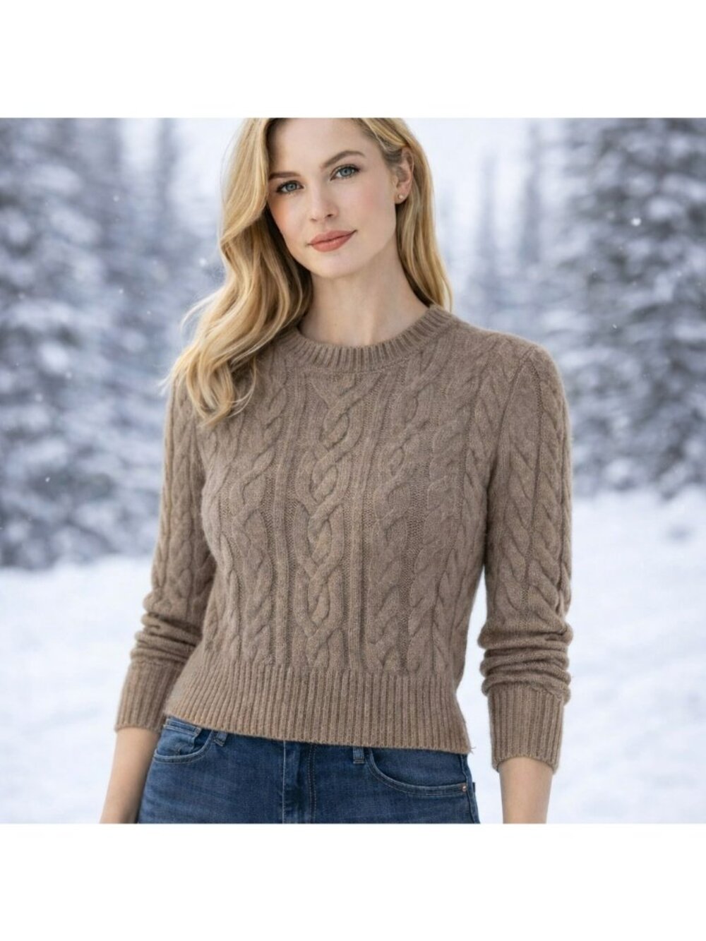 Quince Cable Knit 100% Cashmere Sweater Women’s Small Beige Crewneck Warm Winter